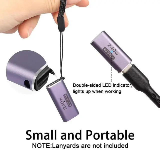 Alt view image 4 of 6 - 2Pcs USB4.0 Type C Female to Female Coupler, 240W 40Gbps USB-C 4.0 Extender Adapter with LED Indicator, Supports 8K AV Video & High Speed Data Transmission