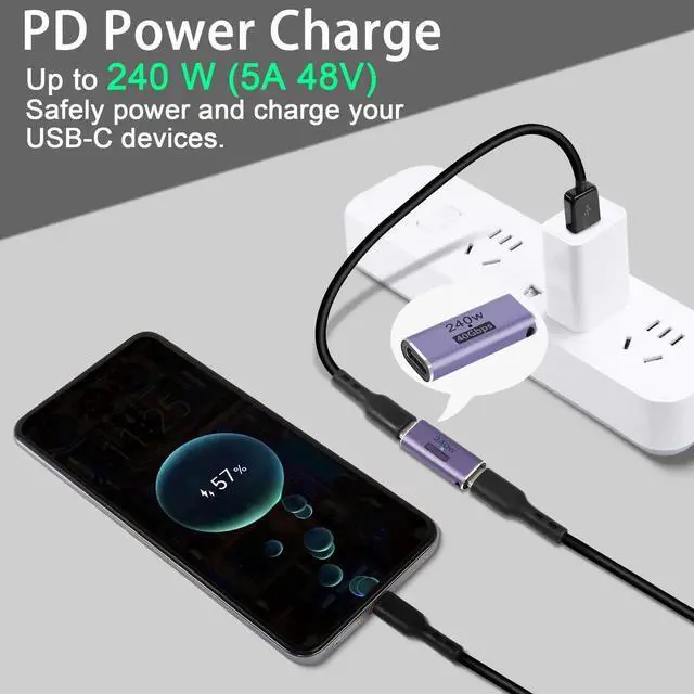 Alt view image 2 of 6 - 2Pcs USB4.0 Type C Female to Female Coupler, 240W 40Gbps USB-C 4.0 Extender Adapter with LED Indicator, Supports 8K AV Video & High Speed Data Transmission