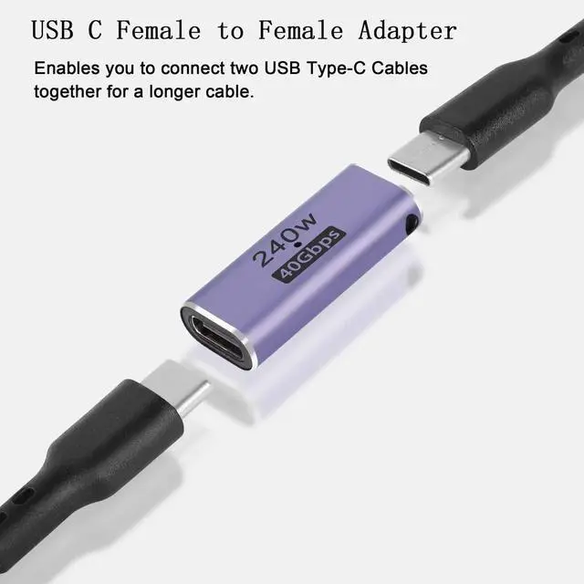 Alt view image 3 of 6 - 2Pcs USB4.0 Type C Female to Female Coupler, 240W 40Gbps USB-C 4.0 Extender Adapter with LED Indicator, Supports 8K AV Video & High Speed Data Transmission