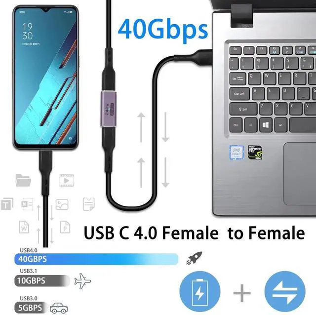 Alt view image 5 of 6 - 2Pcs USB4.0 Type C Female to Female Coupler, 240W 40Gbps USB-C 4.0 Extender Adapter with LED Indicator, Supports 8K AV Video & High Speed Data Transmission