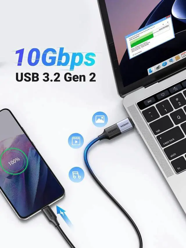 Alt view image 4 of 7 - 2 Pack UGREEN USB to USB C Adapter 10Gbps, USB C to A Converter Compatible with iPhone 16 15 Pro, Samsung, MacBook Pro Air, iPad Pro, Thunderbolt 3 4, Space Gray