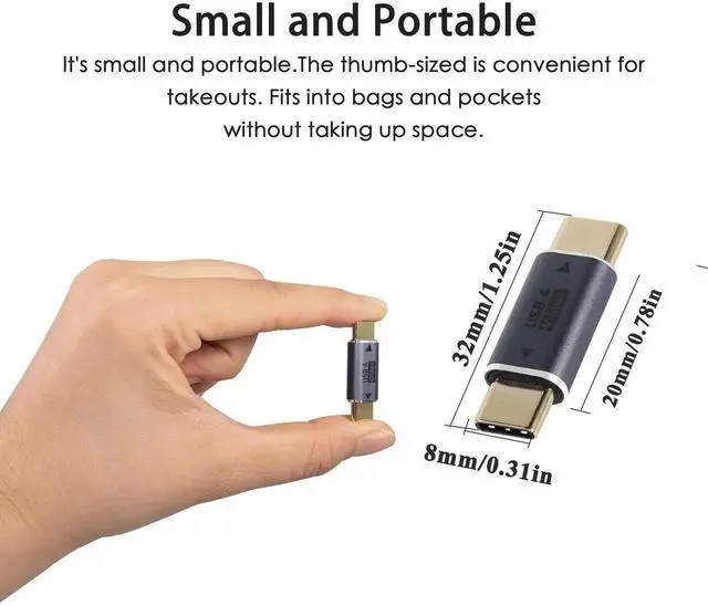 Alt view image 6 of 6 - USB Type C Male to Male Adapter, 40Gbps High Speed Aluminum Alloy Connector Compatible with Laptops Tablets Cell Phones