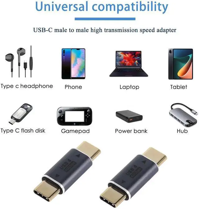 Alt view image 2 of 6 - USB Type C Male to Male Adapter, 40Gbps High Speed Aluminum Alloy Connector Compatible with Laptops Tablets Cell Phones