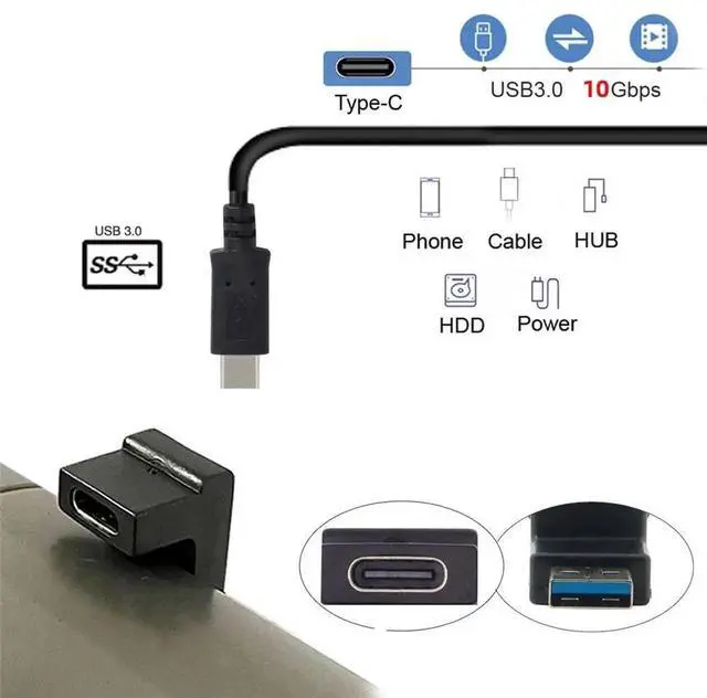 Alt view image 2 of 7 - Opposite U Shape Back Angled USB-C Female to USB 3.0 A Male Adapter, Back Bend Type C to USB A Data Connector for Laptop Desktop