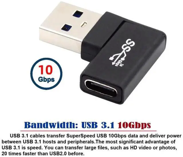 Alt view image 2 of 7 - 90 Degree Left Angled Flat USB-C Female to USB 3.0 A Male Adapter, Horizontal Low Profile Type C to USB A Data Connector for Laptop Desktop