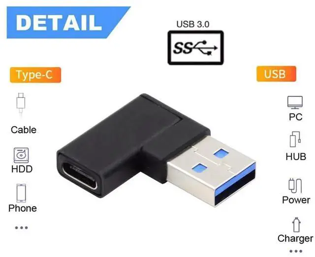 Alt view image 5 of 7 - 90 Degree Left Angled Flat USB-C Female to USB 3.0 A Male Adapter, Horizontal Low Profile Type C to USB A Data Connector for Laptop Desktop