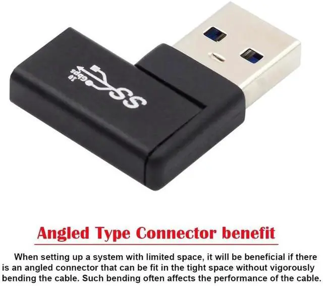 Alt view image 7 of 7 - 90 Degree Left Angled Flat USB-C Female to USB 3.0 A Male Adapter, Horizontal Low Profile Type C to USB A Data Connector for Laptop Desktop