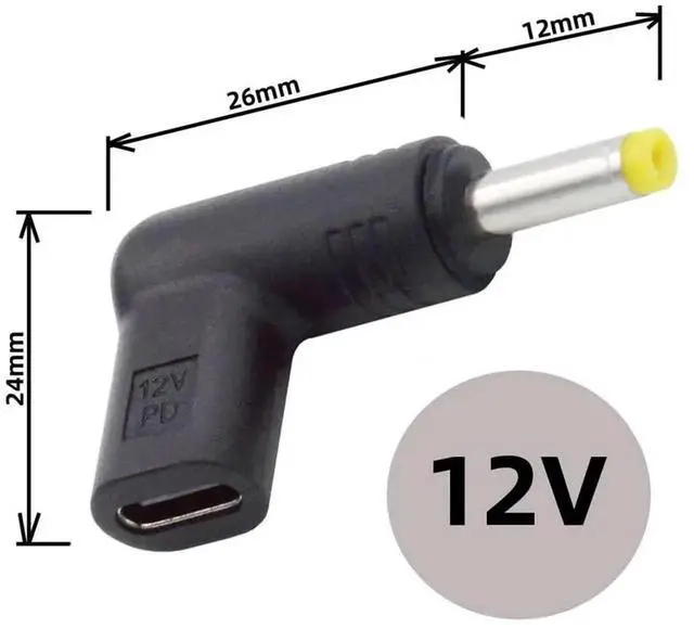 Alt view image 7 of 7 - 90 Degree Angled USB-C Female to DC 12V 4.8x1.7mm Adapter, USB 3.1 Type C PD Emulator Trigger DC Power Converter