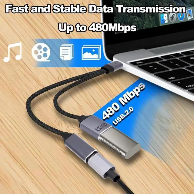 Alt view image 6 of 7 - 2 in 1 USB Type-C OTG Splitter Y Cable, Type-C to USB OTG Adapter with 100W PD Fast Charging Compatible for Phone Laptop