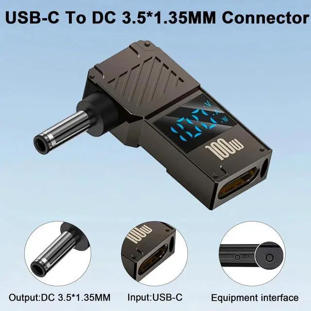 Alt view image 5 of 7 - USB Type C to DC 3.5x1.35mm Adapter, 100W PD 20V 5A LED Digital Display USB C to Laptop Power Charger Converter, 1 Pack
