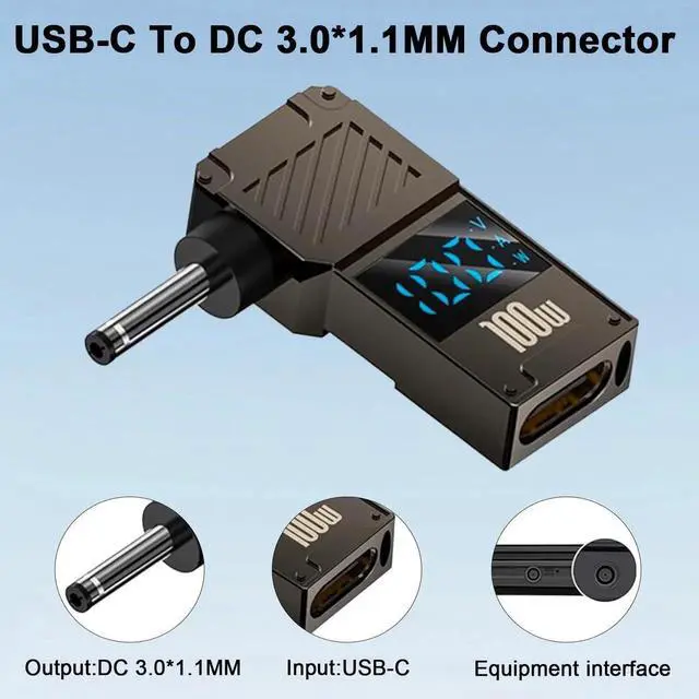 Alt view image 5 of 7 - USB Type C to DC 3.0x1.1mm Adapter, 100W PD 20V 5A LED Digital Display USB C to Laptop Power Charger Converter, 1 Pack