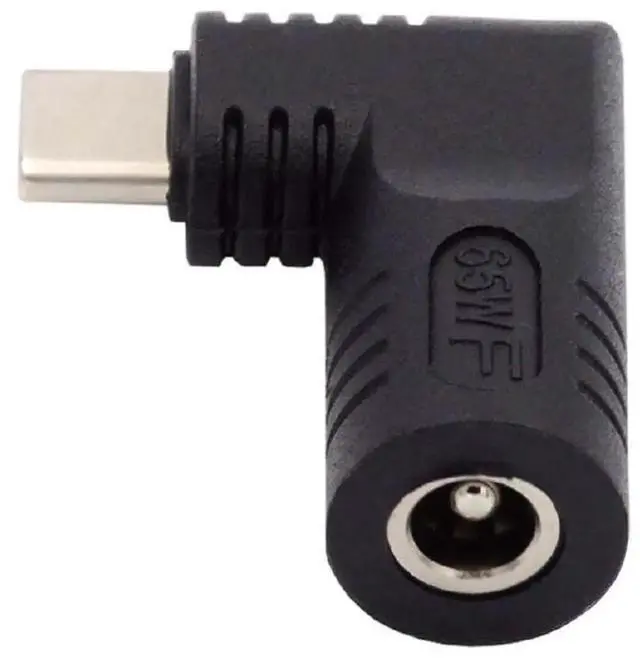 Alt view image 7 of 7 - 90 Degree Angled DC Jack 5.5x2.5mm Input to USB-C Adapter, 65W Type-C Power Charging Connector for Laptop Phone