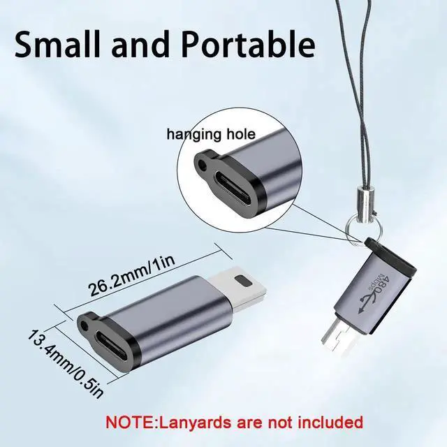 Alt view image 4 of 6 - 2 Pcs Mini USB Male to USB C Female Adapter, 480Mbps 18W Aluminum Alloy Mini USB to Type C Connector with Hanging Hole for Digital Camera Mobile Hard Drive MP3