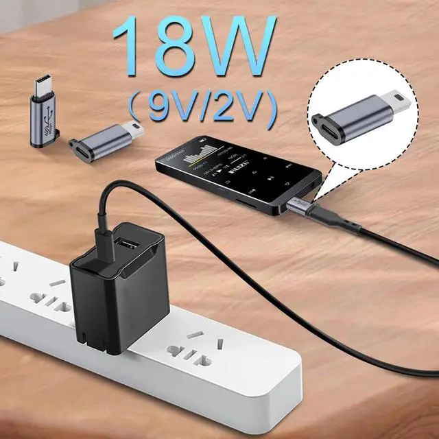 Alt view image 2 of 6 - 2 Pcs Mini USB Male to USB C Female Adapter, 480Mbps 18W Aluminum Alloy Mini USB to Type C Connector with Hanging Hole for Digital Camera Mobile Hard Drive MP3