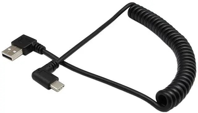 Main image of 90 Degree Right Angle USB 2.0 to USB C Spring Cable, 1.2M Coiled Type C Male to USB A Male Data Charging Cable for Cellphone Tablet