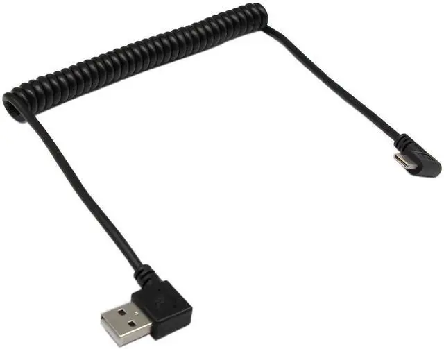 Alt view image 3 of 6 - 90 Degree Right Angle USB 2.0 to USB C Spring Cable, 1.2M Coiled Type C Male to USB A Male Data Charging Cable for Cellphone Tablet