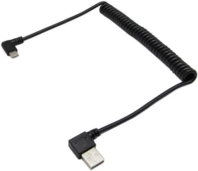 Alt view image 5 of 6 - 90 Degree Right Angle USB 2.0 to USB C Spring Cable, 1.2M Coiled Type C Male to USB A Male Data Charging Cable for Cellphone Tablet