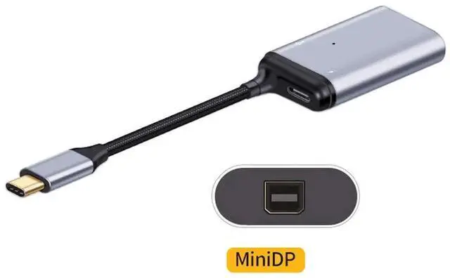 Alt view image 4 of 6 - USB-C to Mini DP Adapter 4K 60Hz, Type C to Mini DisplayPort Monitor Converter with PD Female Charging Port