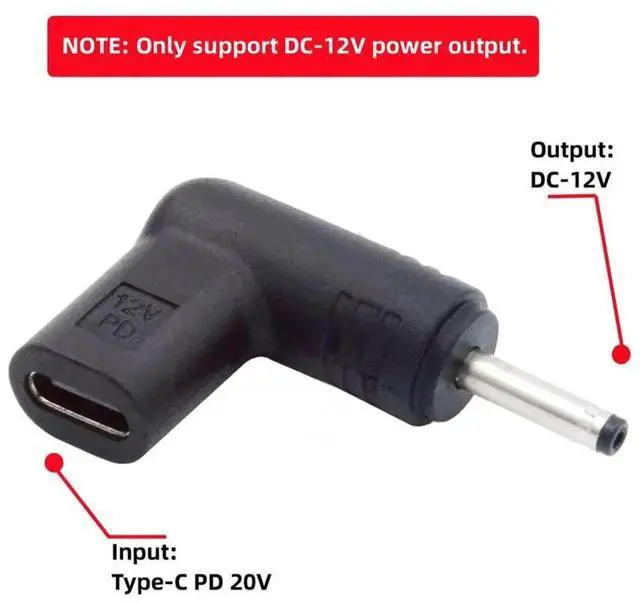 Alt view image 4 of 7 - 90 Degree Angled USB-C Female to DC 12V 3.0x1.1mm Plug Adapter, PD Emulator Trigger USB 3.1 Type C Converter