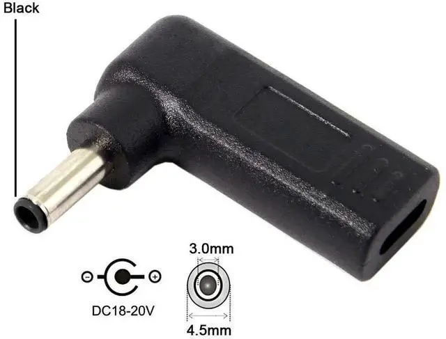 Alt view image 4 of 6 - 90 Degree Angled USB-C to DC 4.5x3.0mm Adapter, USB 3.1 Type-C PD Emulator Voltage Trigger Converter
