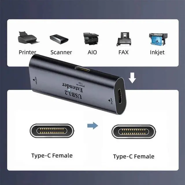 Alt view image 2 of 7 - 5Gbps USB 3.0 Active Repeater Extender, Type-C Female to Type-C Female Signal Amplifier Adapter with Built-in Chip for Camera Printer Computer