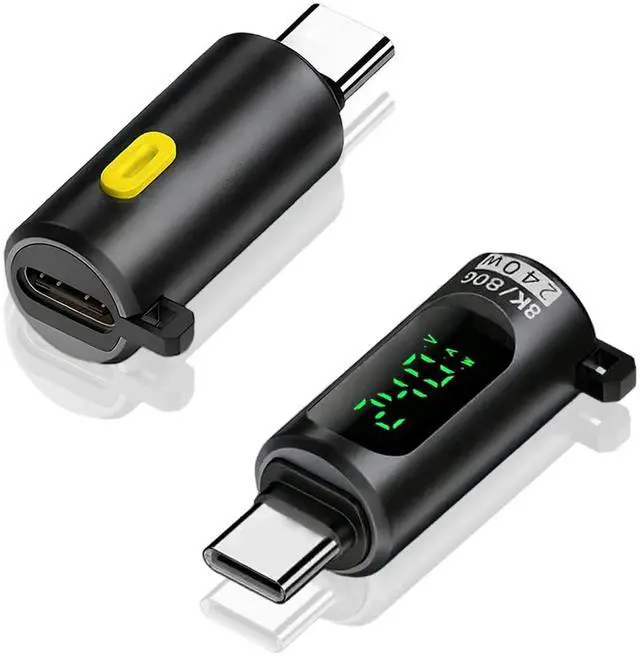 Main image of 2 Pack Black USB-C Male to Female Extension Adapter with LED Digital Display, 80Gbps 240W 8K@60Hz Thunderbolt 5/4 USB C Extender for MacBook iMac