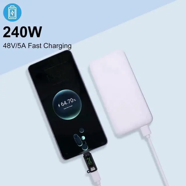 Alt view image 4 of 7 - 2 Pack Black USB-C Male to Female Extension Adapter with LED Digital Display, 80Gbps 240W 8K@60Hz Thunderbolt 5/4 USB C Extender for MacBook iMac