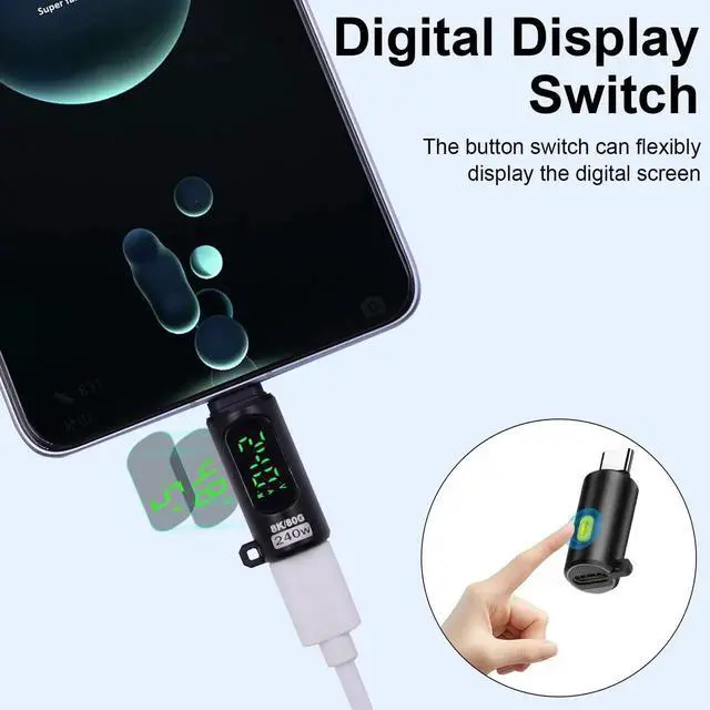 Alt view image 5 of 7 - 2 Pack Black USB-C Male to Female Extension Adapter with LED Digital Display, 80Gbps 240W 8K@60Hz Thunderbolt 5/4 USB C Extender for MacBook iMac