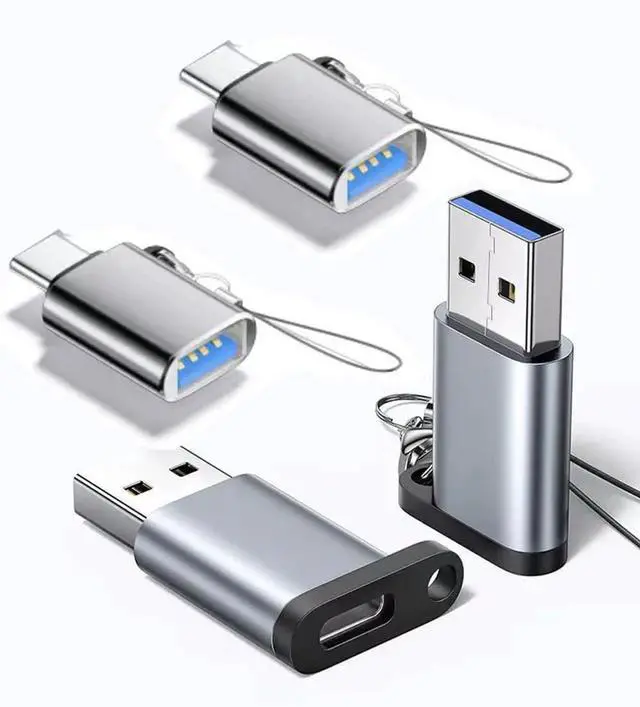 Main image of 4 Pack USB to USB C Adapter Set, 2Pcs Type C Male to USB 3.0 A Female + 2Pcs USB C Female to A Male OTG Converter Compatible with iPhone 15/16 Galaxy S23 S24