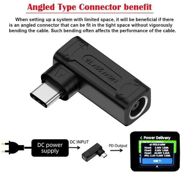 Alt view image 3 of 7 - 90 Degree Angled DC 7.9x5.4mm to USB-C Power Adapter, 100W/140W High Power Charging Converter for Laptop & Phone