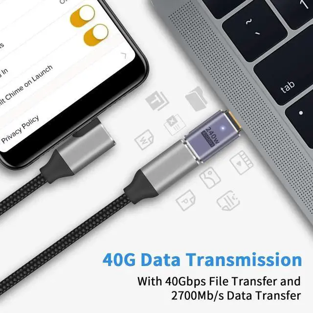 Alt view image 7 of 7 - 2 Pack 240W USB C Male to Female Extension Adapter, 40Gbps High Speed USB-C Extender Compatible with MacBook iMac iPad Thunderbolt