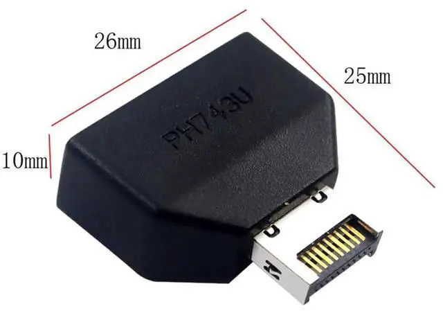 Alt view image 6 of 7 - Type-E Key-A to 20Pin Header 10Gbps Overmold IDC Socket, USB 3.1 Front Panel Header to USB 3.0 19Pin Extension Connector Adapter with CH334P Chip