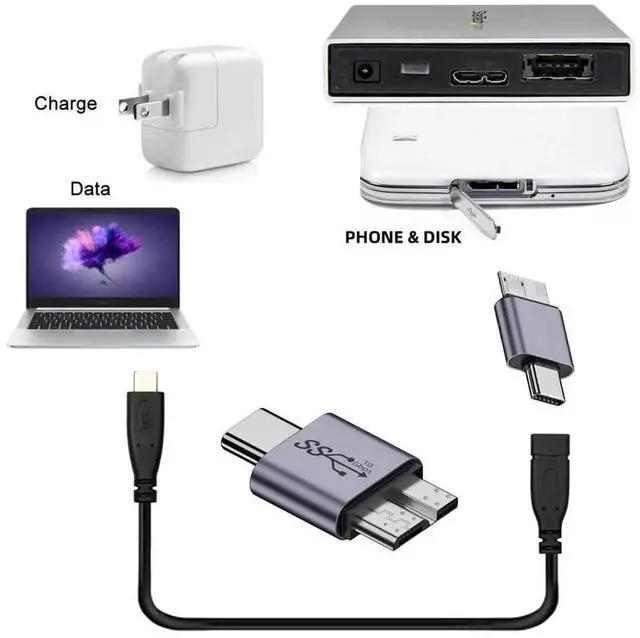 Alt view image 2 of 7 - Micro USB 3.0 Male to USB 3.1 Type C Male Adapter, 10Gbps Data & Power Converter for Laptop PC External SSD