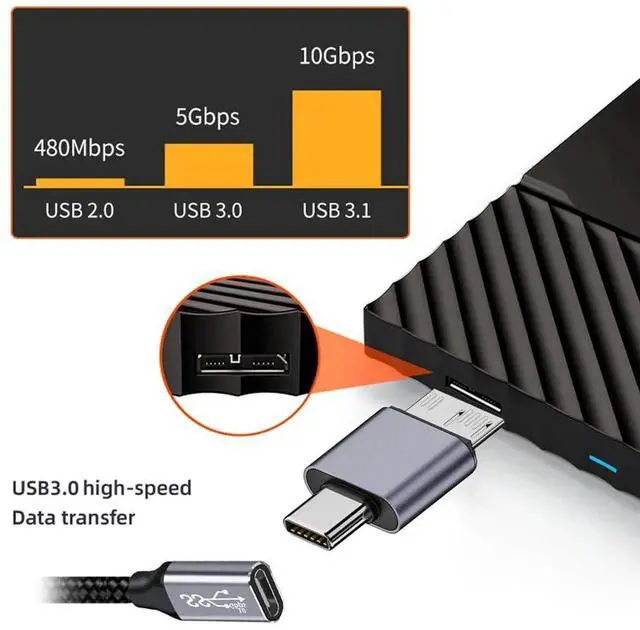 Alt view image 7 of 7 - Micro USB 3.0 Male to USB 3.1 Type C Male Adapter, 10Gbps Data & Power Converter for Laptop PC External SSD