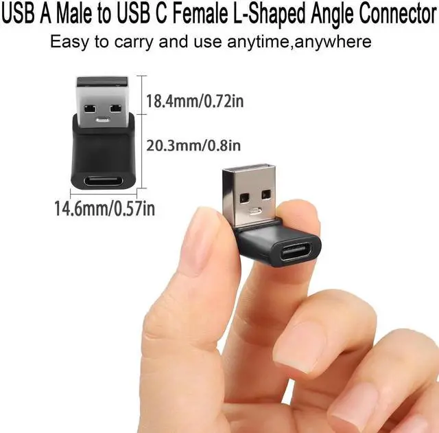 Alt view image 4 of 6 - 2Pcs L-Shaped 90° USB A Male to USB C Female Adapter, 10Gbps USB 3.1 Angled Connector, 3A Fast Charging & OTG Data Transfer for PC Laptop Tablet, Positive Bend Female Up