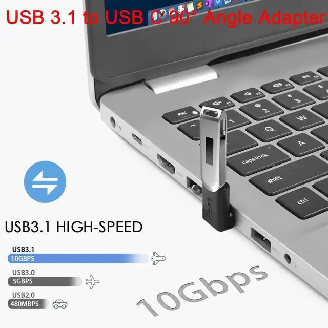 Alt view image 5 of 6 - 2Pcs L-Shaped 90° USB A Male to USB C Female Adapter, 10Gbps USB 3.1 Angled Connector, 3A Fast Charging & OTG Data Transfer for PC Laptop Tablet, Positive Bend Female Up