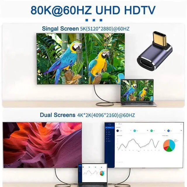 Alt view image 2 of 7 - 90 Degree Up & Down Angled USB4 Type-C Male to Female Adapter, 40Gbps 100W 8K Video USB-C Extender for Laptop Phone