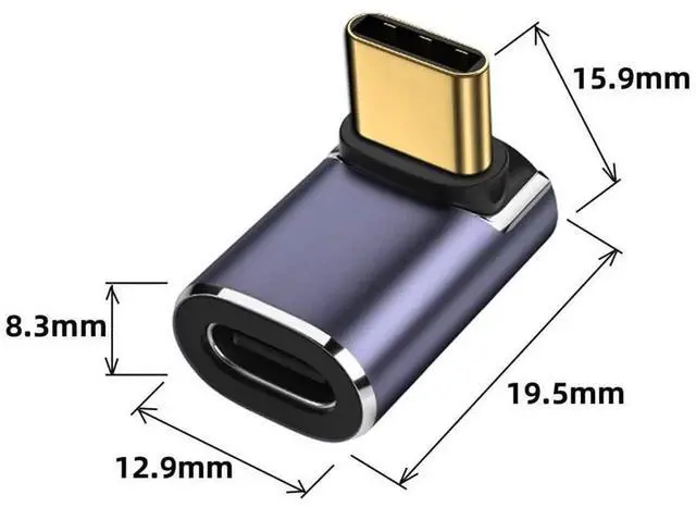 Alt view image 6 of 7 - 90 Degree Up & Down Angled USB4 Type-C Male to Female Adapter, 40Gbps 100W 8K Video USB-C Extender for Laptop Phone