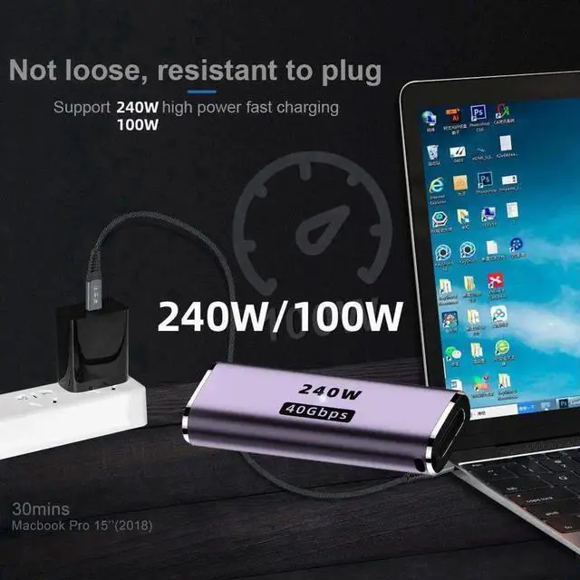 Alt view image 3 of 7 - USB4 240W 40Gbps 8K 60Hz Type-C Male to Female Extension Adapter, Full Function 8K Video Power Data Extender for Switch Phone Laptop