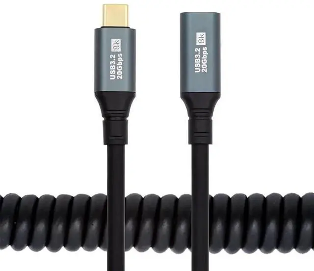 Alt view image 5 of 7 - USB4 Stretch Coiled Type-C Male to Female Extension Cord, 1.8M 20Gbps 100W 8K@60Hz USB-C Charging Data Cable for Laptop Tablet Keyboard