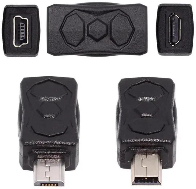 Main image of 3Pcs Micro USB 2.0 to Mini USB 5Pin Male to Female Adapter, Charging & Data Sync Extension Connector, Black