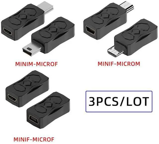 Alt view image 2 of 7 - 3Pcs Micro USB 2.0 to Mini USB 5Pin Male to Female Adapter, Charging & Data Sync Extension Connector, Black