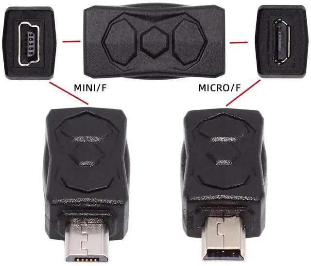 Alt view image 4 of 7 - 3Pcs Micro USB 2.0 to Mini USB 5Pin Male to Female Adapter, Charging & Data Sync Extension Connector, Black