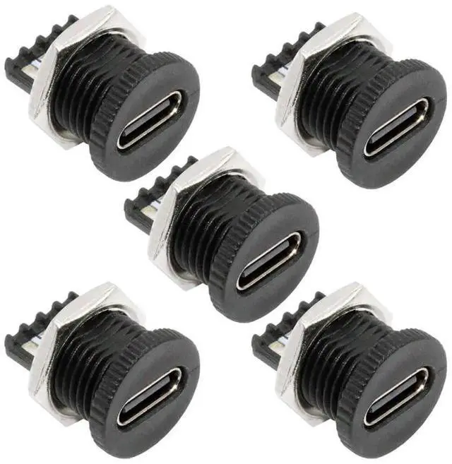Main image of 5Pcs/Set DIY OEM Type C Female Socket Connector, 6Pin PCBA Pinout with Screw Nut Mount, PD Power DC 5V/20V for Wiring Project