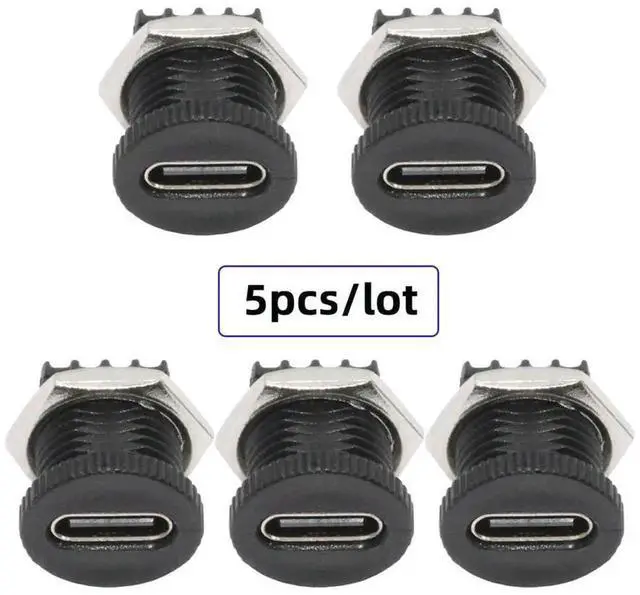 Alt view image 3 of 7 - 5Pcs/Set DIY OEM Type C Female Socket Connector, 6Pin PCBA Pinout with Screw Nut Mount, PD Power DC 5V/20V for Wiring Project