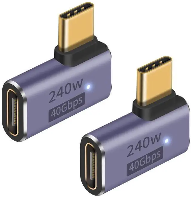 Main image of Right Angle USB C Adapter 240W 8K@60Hz 40Gbps, 90 Degree Thunderbolt 4 Type C to Type C Extender Connector, Compatible with iPad, MacBook, Docks, Steam Deck, 2-Pack