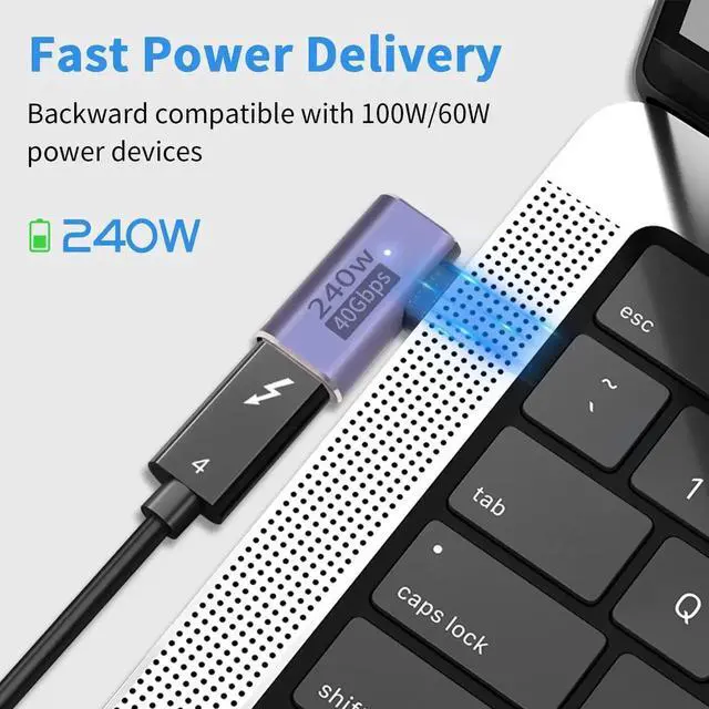 Alt view image 6 of 6 - Right Angle USB C Adapter 240W 8K@60Hz 40Gbps, 90 Degree Thunderbolt 4 Type C to Type C Extender Connector, Compatible with iPad, MacBook, Docks, Steam Deck, 2-Pack