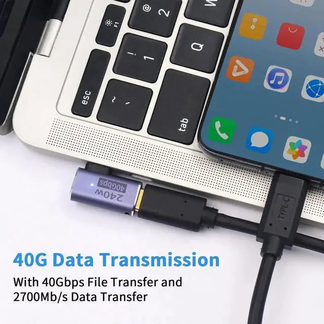 Alt view image 5 of 6 - Right Angle USB C Adapter 240W 8K@60Hz 40Gbps, 90 Degree Thunderbolt 4 Type C to Type C Extender Connector, Compatible with iPad, MacBook, Docks, Steam Deck, 2-Pack