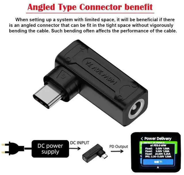 Alt view image 6 of 7 - 90 Degree Angled DC Jack 5.5x2.1mm Input to USB-C Adapter, 140W/100W High Power Charging Plug Converter for Laptop Phone