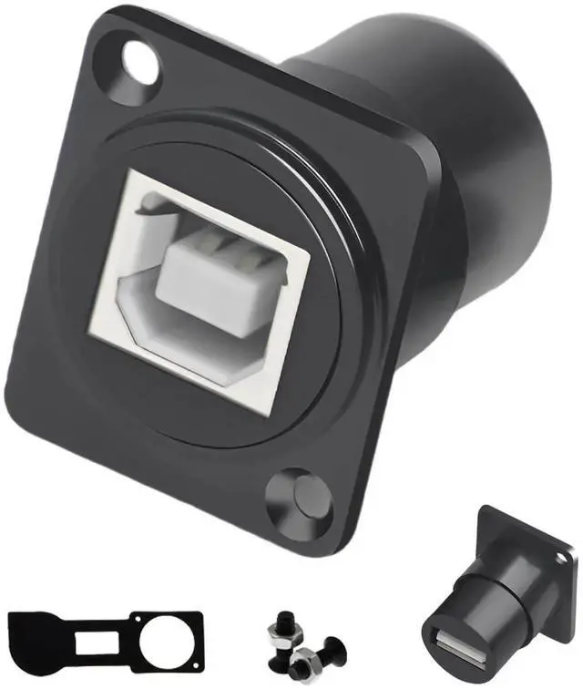 Main image of USB B to A Panel Mount Adapter, D-Type USB Type B to Type A Conversion Connector, Compatible with HP Canon Epson Lexmark Xerox Printers Scanners